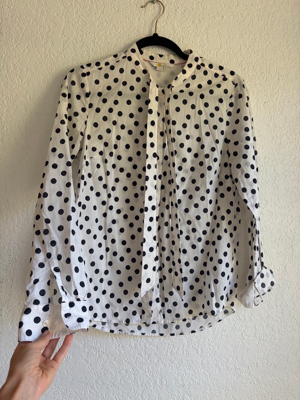 Boden | Women's Blouse Polka Dot Tie Neck Long Sleeve Size US 4